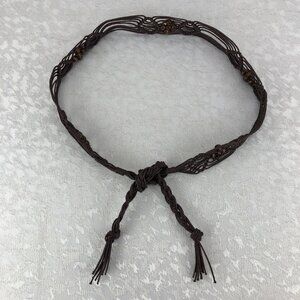 Macrame Brown Bohemian 54” Knotted Cord Belt with Brown Beads and End Tassels